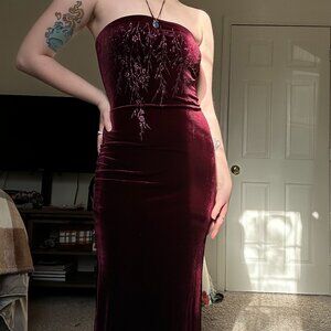Velvet Embroidered Strapless Dress